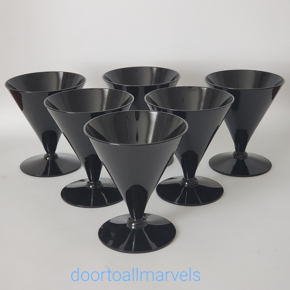 6 Reizart Jet Black Liquor Cocktail Glasses Mid Century Modern 1958 Cone #7160
